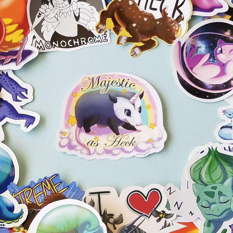 WATERPROOF Majestic as Heck Unicorn Opossum Sticker, Cute Weird Animal Sticker image 2