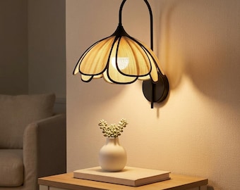 Vintage Flower Wall Sconce Lamp Fabric Shade Rustic French Country Lighting Fixture Bedroom Decor Gift Mothers Day Easter Spring Summer