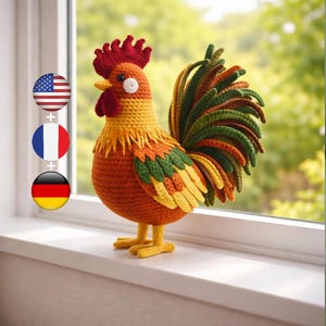 かぎ針編みのニワトリの編みぐるみパターン PDF | 家畜のぬいぐるみ | かぎ針編みのニワトリのおもちゃのチュートリアル | デジタルダウンロード | 中級者向けパターン