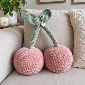 Virkat körsbärskuddemönster, söt körsbärskudde PDF, amigurumi-fruktkudde, kawaii virkad heminredning, handgjord present, omedelbar nedladdning