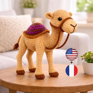 Schema all'uncinetto per cammello amigurumi in PDF, simpatico peluche cammello, animale del deserto all'uncinetto, giocattolo cammello fatto a mano, schema adatto ai principianti