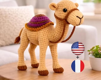 Patrón de camello amigurumi en PDF, lindo camello de peluche, animal del desierto a crochet, camello hecho a mano, patrón para principiantes