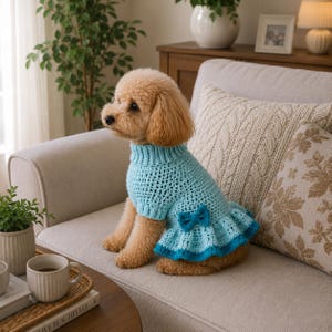 Haakpatroon voor een hondenjurk (PDF), trui-jurk voor kleine honden, gehaakte outfit voor puppy's, patroon voor dierenkleding, tutorial voor een jurk voor toypoedels