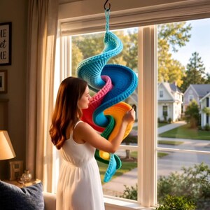 Crochet Twister Wind Spinner Pattern PDF, Hanging Spiral Crochet Decor, Outdoor Swirl Ornament Tutorial, Boho Porch Decoration image 2