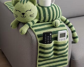 Mönster för virkad armstöd för katt | Amigurumi soffhållare i PDF-format | Fjärrkontroll och glasögonhållare för soffa | Mönster för söt kattförvaring | Digital nedladdning