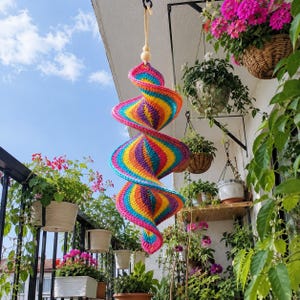 Rainbow Crochet Spiral Wind Spinner Pattern PDF, Hanging Crochet Decor, Colorful Outdoor Ornament, Digital Crochet Pattern