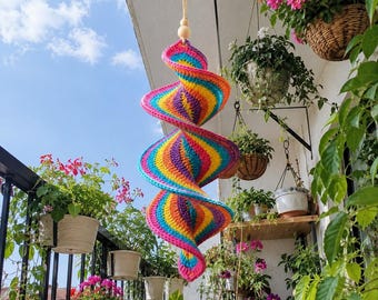 Regenbogenfarbenes Windspiel (PDF-Häkelanleitung), Hängende Häkeldekoration, Bunte Gartendekoration, Digitale Häkelanleitung