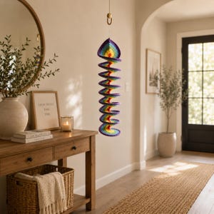 Crochet Rainbow Wind Spinner Pattern PDF | Crochet Spiral Wind Chime | Rainbow Hanging Decor Tutorial | Garden Spinner Pattern