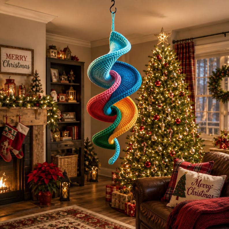 Crochet Twister Wind Spinner Pattern PDF, Hanging Spiral Crochet Decor, Outdoor Swirl Ornament Tutorial, Boho Porch Decoration image 8