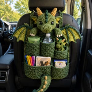 Dragon Car Seat Organizer Crochet Pattern PDF | Dragon Back Seat Storage | Kids Car Organizer | Vehicle Pocket Crochet Pattern