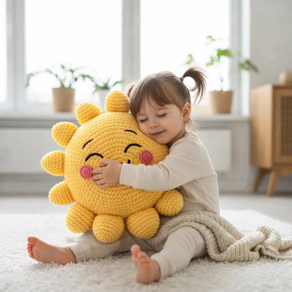 Handmade Crochet Sun Plush | Cute Amigurumi Sunshine Doll | Soft Yellow Smiling Toy | Nursery Decor Gift | Cozy Home Decoration
