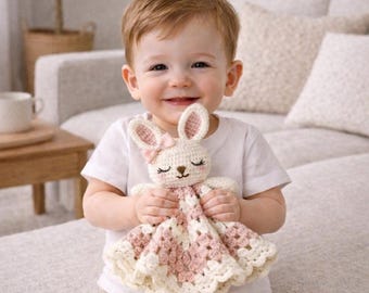 Kanin Lovey Virkmönster PDF | Babyfilt Kanin Amigurumi | Enkelt Säkerhetsfiltmönster | Nybörjargåva