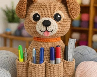 Crochet Dog Pencil Holder Pattern | Amigurumi Desk Organizer PDF | Cute Pen Cup | Beginner Friendly Crochet Pattern | Digital Download