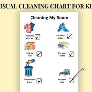 Visuell checklista för att städa mitt rum | Sysslor för barn | Visuellt stöd för autism och ADHD | Utskrivbar rutin
