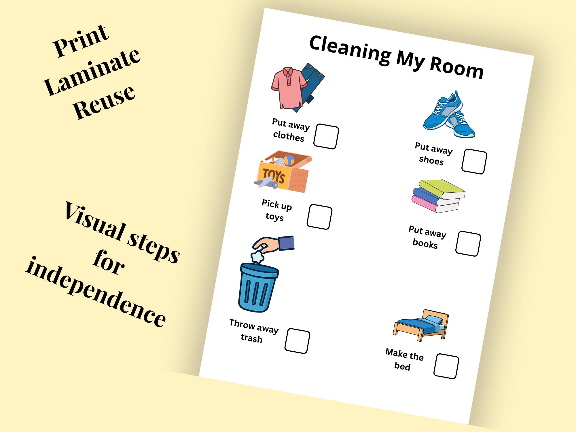 Cleaning My Room Visual Checklist | Kids Chore Chart | Autism & ADHD ...