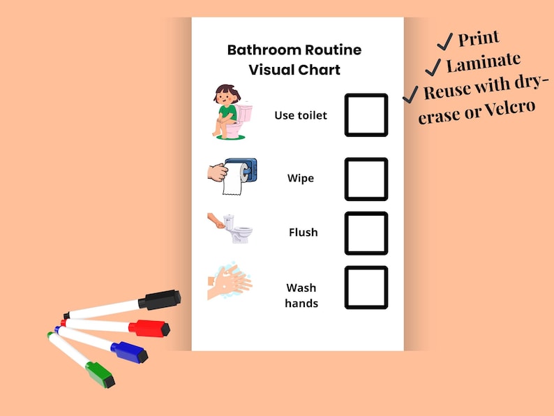 Bathroom Routine Visual Chart | Toilet, Wipe, Flush, Wash Hands ...