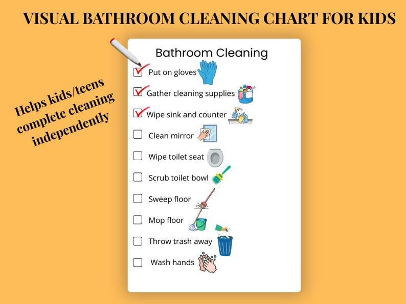Bathroom Cleaning Checklist | Life Skills Visual | Printable Chore ...