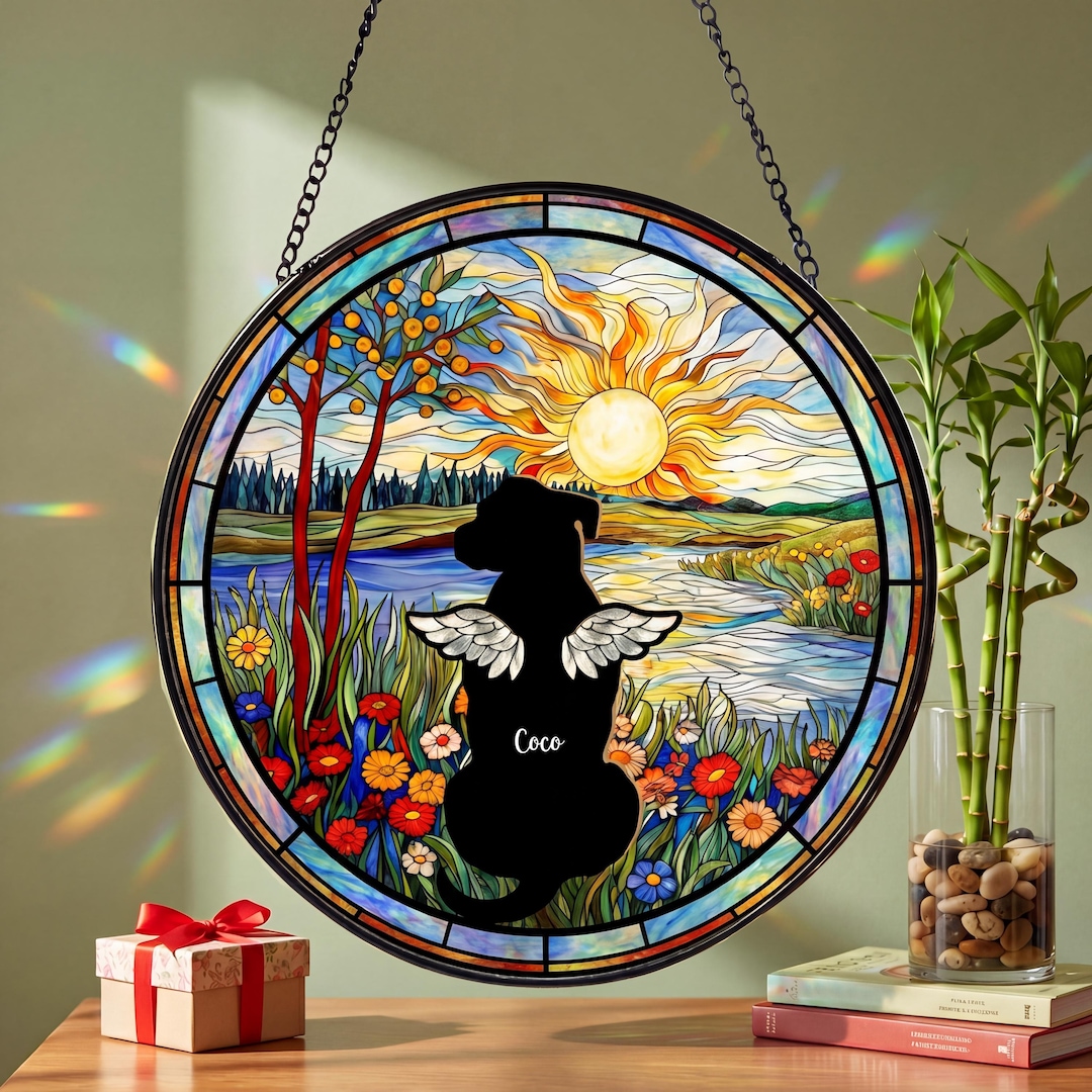 Personalized Dog Memorial Stained Glass Suncatcher, Custom Pet Loss ...
