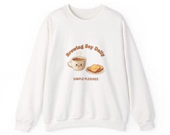 Brewing Joy Daily Sweatshirt | kawaii kitchen, coffee pun, butter toast graphics