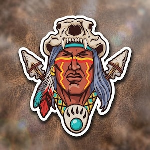 Indian Sticker Arrows and Skull Hat Tribal Vinyl Decal Waterproof Laptop Car Gift