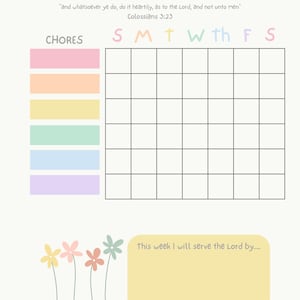 Christian Chore Chart for girls | Digital download (PDF)