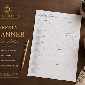 Wekelijkse plannersjabloon | Bewerkbaar Canva-productiviteitsschema (directe download)