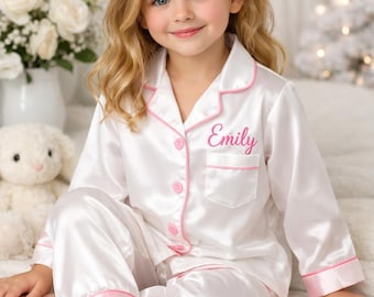 Personalized Flower Girl Pajamas,Custom Satin Pajama Set for Kids,Bridesmaid Pajamas,Bridesmaids Gifts, Personalized Kids Pajamas Set