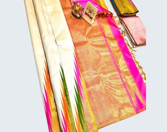 Rising Temple Border Silk Saree |100% Certified Silk Wedding Saree | Kanjivaram Style Saree| Traditional South Indian Bridal Saree