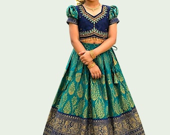 Kids Lehenga Choli with aari maggam work  embroidery  |Girls Readymade Pattu Pavadai|Girls Lehenga Choli  for wedding , festival