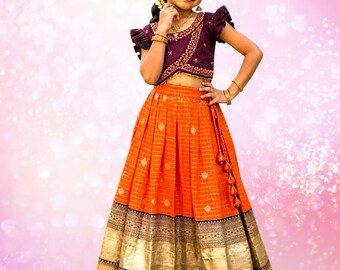 Kids Lehenga Choli with aari maggam work  embroidery  |Girls Readymade Pattu Pavadai|Girls Lehenga Choli  for wedding , festival