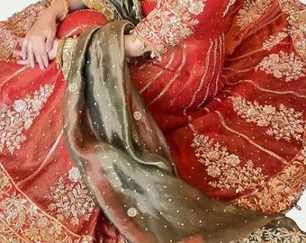 Heavy Silk Gown with Embroidery Sequin work | Gown pant dupatta 3 piece set full stitched