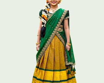 Kids Lehenga Choli with  dupatta |Girls Readymade Pattu Pavadai|Girls Lehenga Choli  with handwork embroidery for wedding , festival