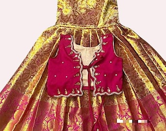 Silk gown with jacket for girls |Pattu Pavadai for Girls | Girls Readymade Pattu Pavadai|Girls frock |Kids frock with handwork embroidery
