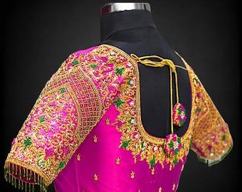 Heavy Maggam Aari Embroidery Work Saree/Lehenga Designer Blouse |Made to order with custom letters for the buyer| wedding party festive wear