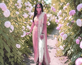 Ready To Wear Party Saree | Fancy Embroidered Sari |1 min saree| unstitched blouse| PinkishPeach color