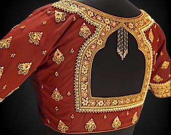 Heavy Maggam Aari Embroidery Work Saree/Lehenga Designer Blouse |Made to order with custom letters for the buyer| wedding party festive wear
