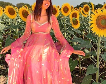 Silk Gown with Embroidery Sequin work | Gown pant dupatta 3 piece set full stitched