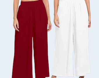 Set of 2 Rayon Palazzo Pants for Women | Wide Leg Ethnic Trousers | Soft Comfortable Palazzo | Casual & Kurti Wear |Lightweight Summer Pants