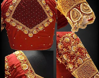 Heavy Maggam Aari Embroidery Work Saree/Lehenga Designer Blouse |Made to order with custom letters for the buyer| wedding party festive wear