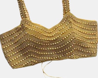 Golden Embroidered Bridal Blouse |Pure Silk Spaghetti Party wear designer  Readymade Blouse