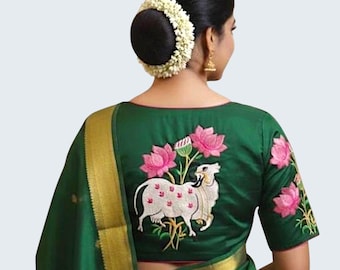Cotton  Readymade Blouses with embroidery Pichwai cow design |Bust size 30-44 " with margin available