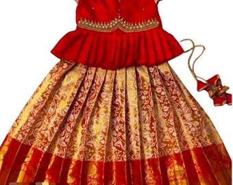 Silk lehenga for girls| lehenga choli for girls |Pattu Pavadai for Girls |  Silk Lehenga Choli for kids| Girls Readymade Pattu Pavadai