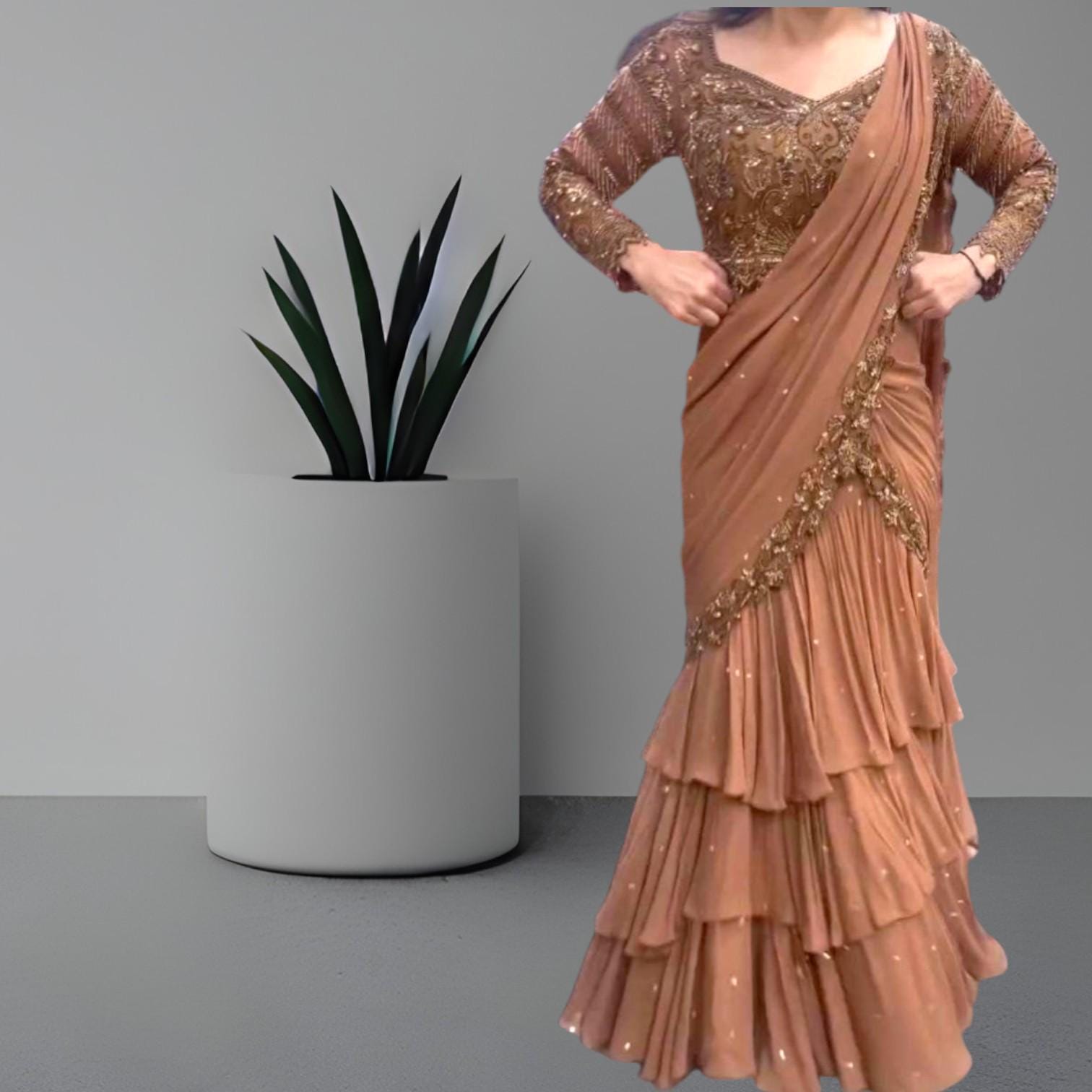 slim fit dress slacks Hansmukti Peach Anarkali Gown main image 0