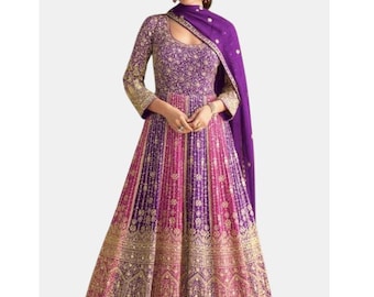 Georgette Sequin Heavy Embroidery Long Anarkali Gown