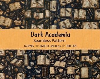 Dark Academia Seamless Pattern PNG, Vintage Grimoire Digital Paper, Magical Alchemy Spells Book Scrapbooking