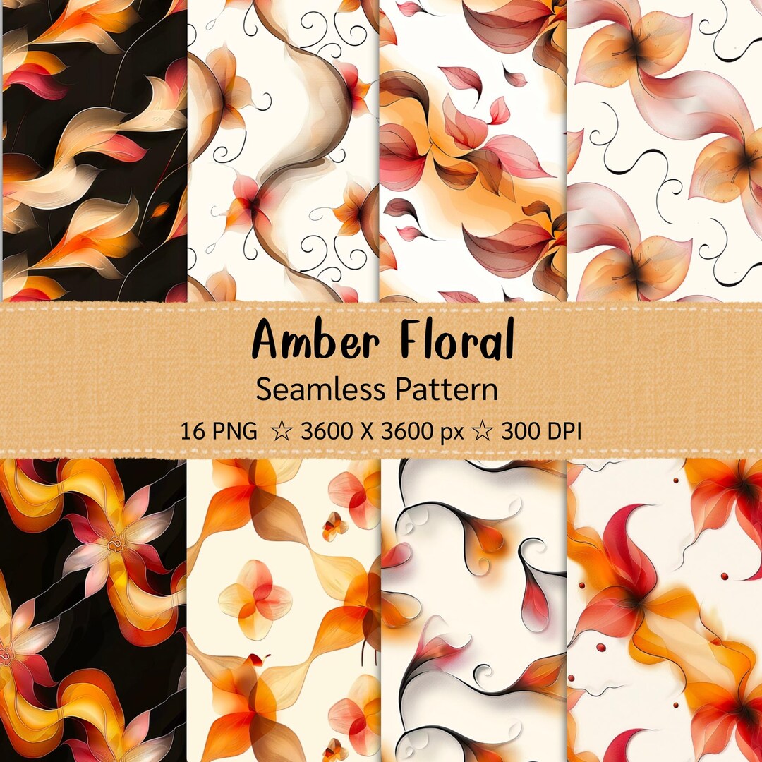 Amber Floral Seamless Pattern, Smoky Petals Digital Paper (digital ...