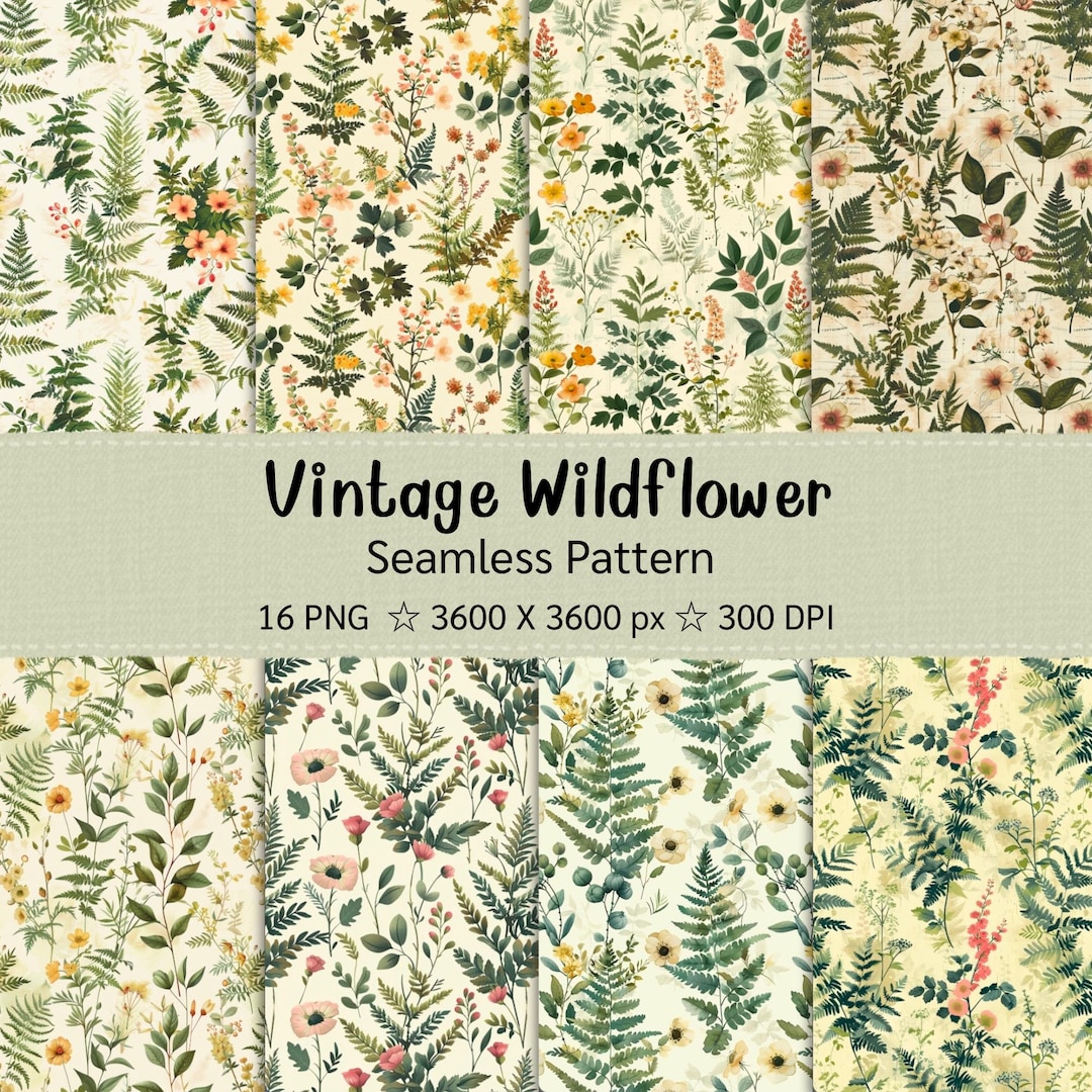 Vintage Wildflower Seamless Pattern, Cottagecore Digital Paper Pack ...