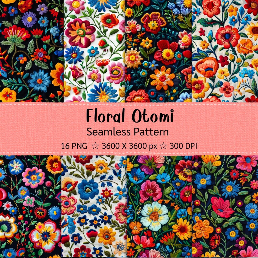 Floral Otomi Seamless Pattern, Mexican Folk Art Digital Paper (PNG) - Etsy