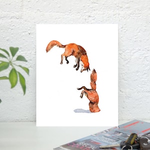 Jumping Red Fox - Animal Art Print of Original Watercolor Painting - Woodland Nursery Wall Art Decor - Christmas Nursery Art Forest Animals