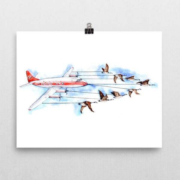 Air Canada Goose - avion adoptée par les Bernaches du Canada - Art Print de la chambre de bébé moderne peinture aquarelle cadeau pour lui murale Art déco Steampunk